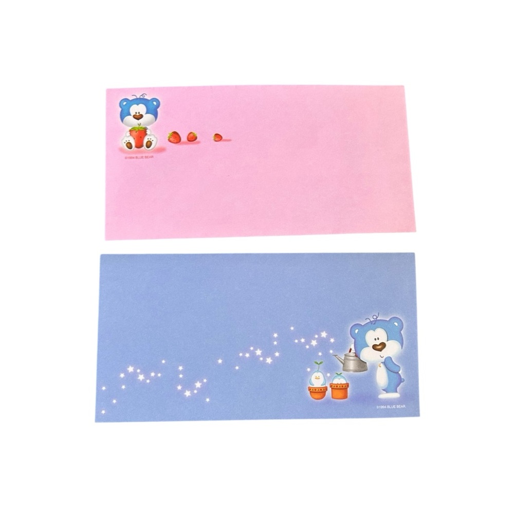 Vintage 90s Y2K Morning Glory Blue Bear Envelope Set Korean Stationary Kawaii